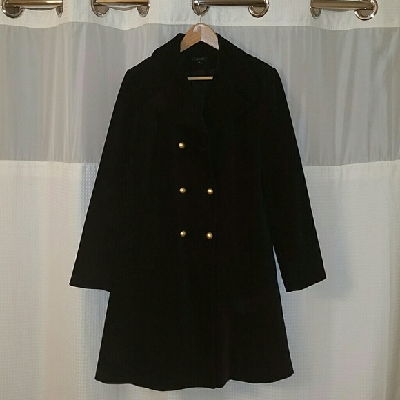 Long Black Peacoat with gold buttons.