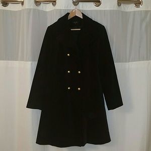 Long Black Peacoat with gold buttons.