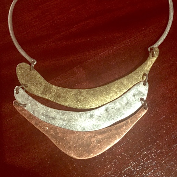 Unique necklace, gold, silver, copper coloured