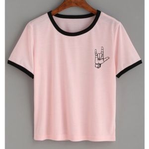 Pink Love Gesture Print T-shirt