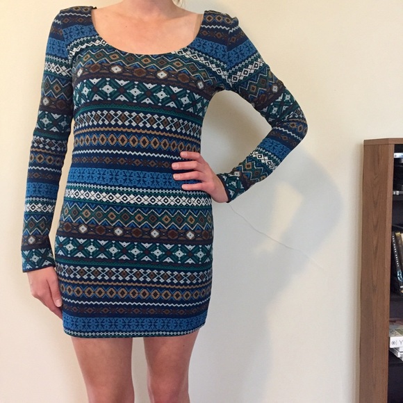 Aztec Print Form Fitting Long Sleeved Dress - Picture 1 of 4