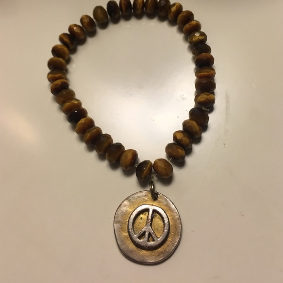 Tiger-eye beaded Peace bracelet