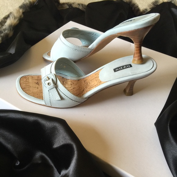 Blue open toe heels