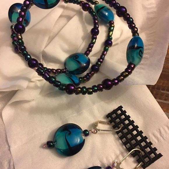 One of a kind wrap bracelet with earrings set