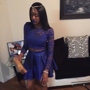 two piece laced blue dress