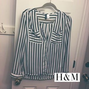 Black/white striped sheer H&M Button-down Blouse