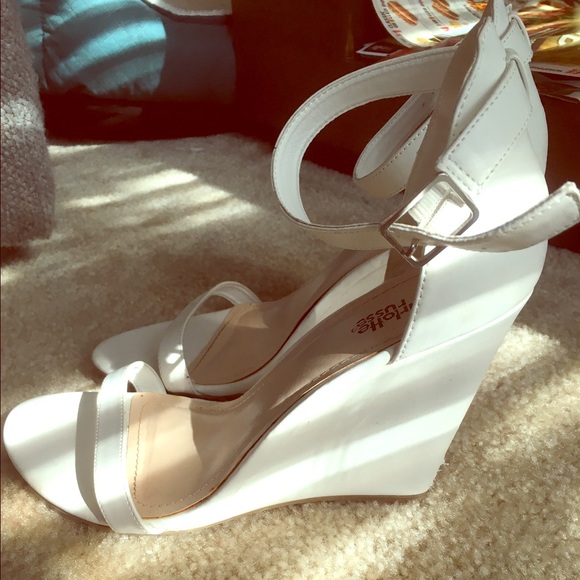 White wedge heels