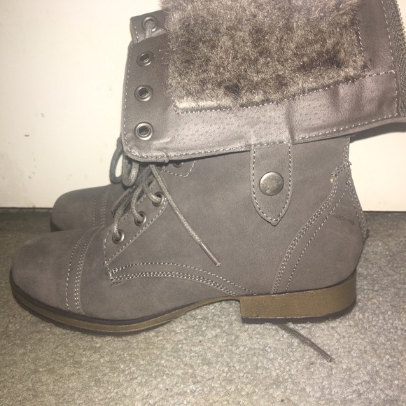 Gray faux fur boots