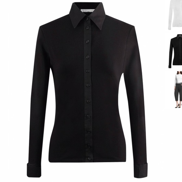 French poplin jersey button up blouse