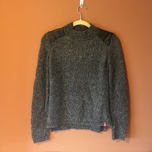 Wool sweater with leather look trim