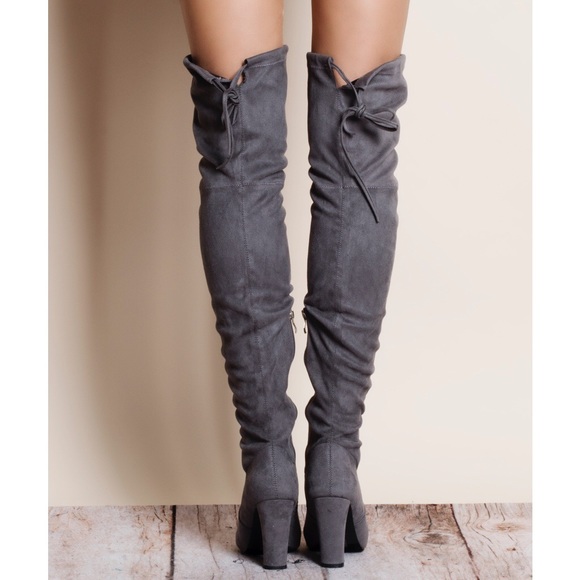 Grey Over the Knee Suede Boots - Picture 3 of 3