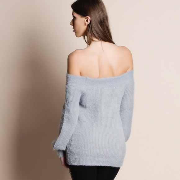 Off Shoulder Fuzzy Sweater Top - Picture 3 of 4