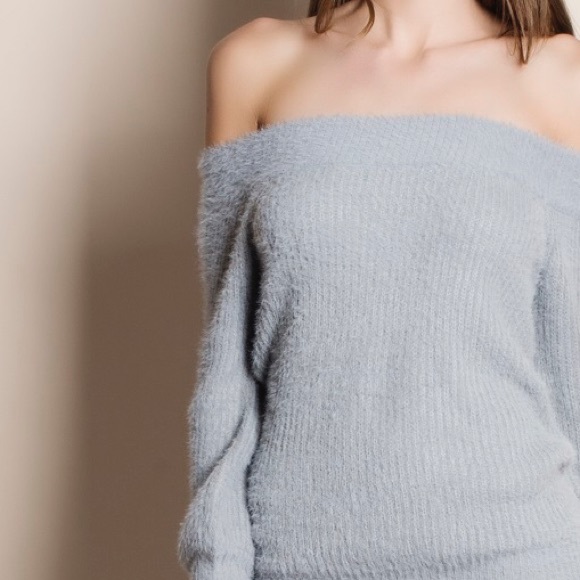 Off Shoulder Fuzzy Sweater Top - Picture 4 of 4