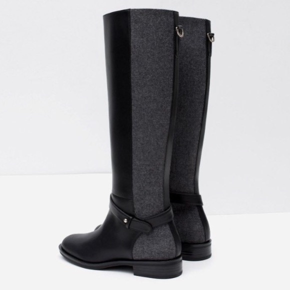 Zara Leather Wool Black/Grey Riding Boots!