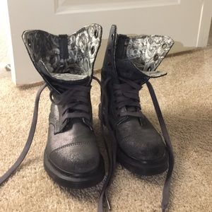 Dr. Martens Women boots pewter buckles down.