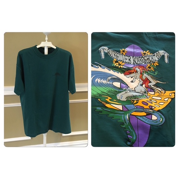 VTG 80s Quicksilver Boardshorts Surfing Mermaid T - Picture 1 of 4