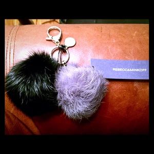 REBECCA MINKOFF Rabbit Fur Pom Pom Bag Charm w/tag
