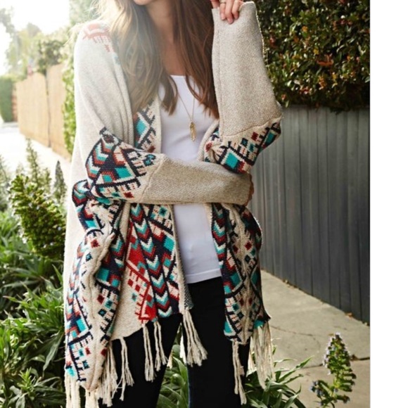 Sweaters - Sale- LONG SLEEVE FRINGE CARDIGAN