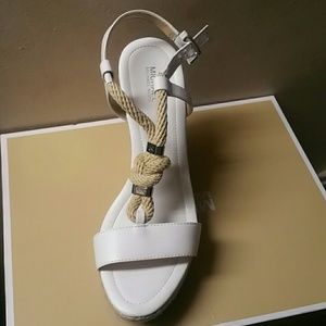 White Leather and Textile Wedged MK Sandal