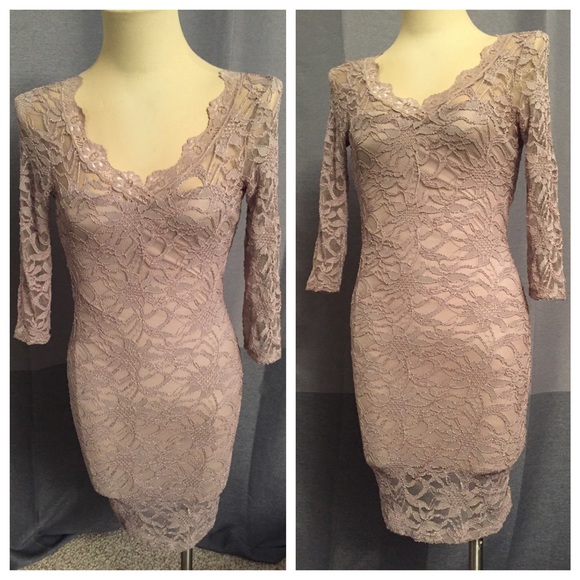 3/4 Lace Midi Dress-Taupe