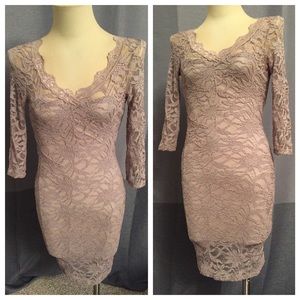 3/4 Lace Midi Dress-Taupe