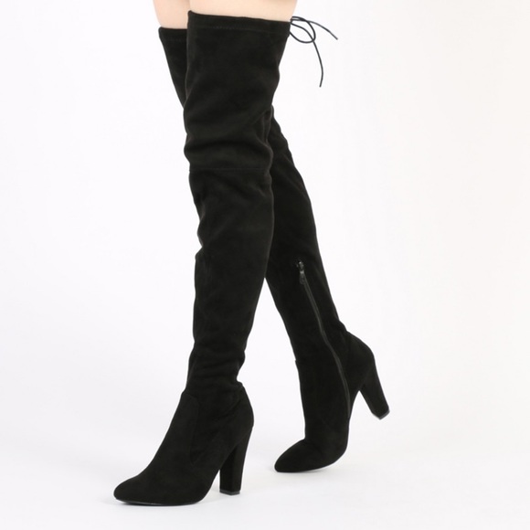 Black suede over the knee boots