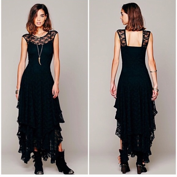 Free People black tiered lace dress