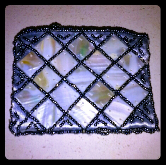 Hand decorated, beaded wallet w/ strap