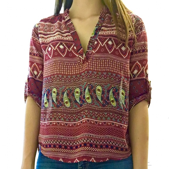 Maroon quarter sleeve top with cute pattern - Picture 1 of 4