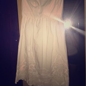 Strapless white lace dress