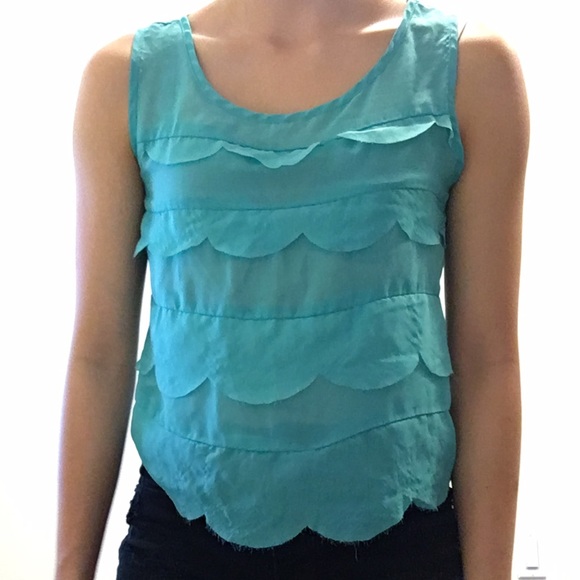 Teal sheer ruffle tank - Picture 1 of 3