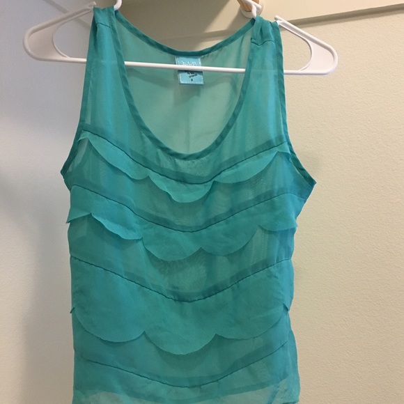 Teal sheer ruffle tank - Picture 2 of 3