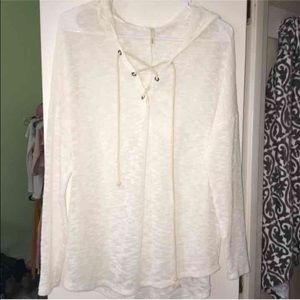 Lace up sheer pullover sweater