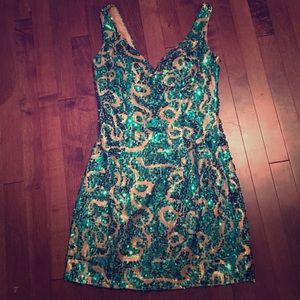Gold and Green sequin Cocktail dress