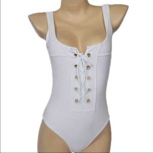 Lace Up High Waisted Backless One-Piece Black