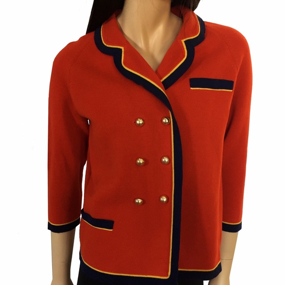Orange red double wool knit 3/4 sleeve jacket