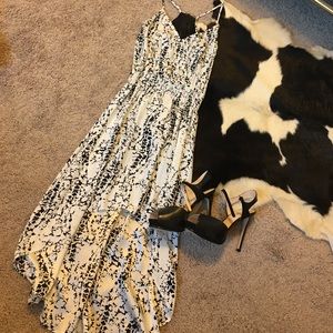 PARKER 100% silk b/w hi-lo party dress