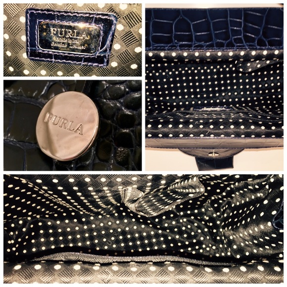 ❣️SALE ❣️FURLA Dark Ink Blue Croc Embossed Bag - Picture 4 of 4