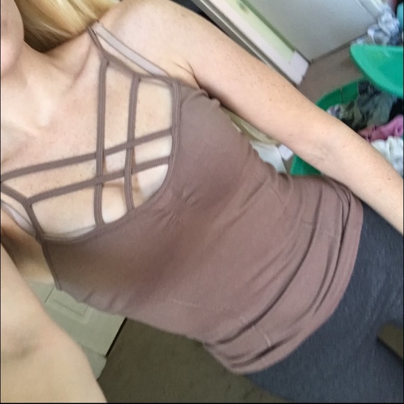 Taupe criss cross top