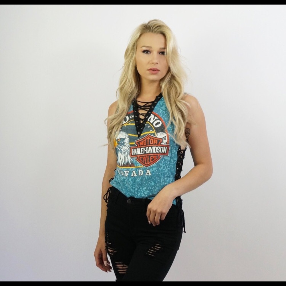 Lace Up Harley Davidson top