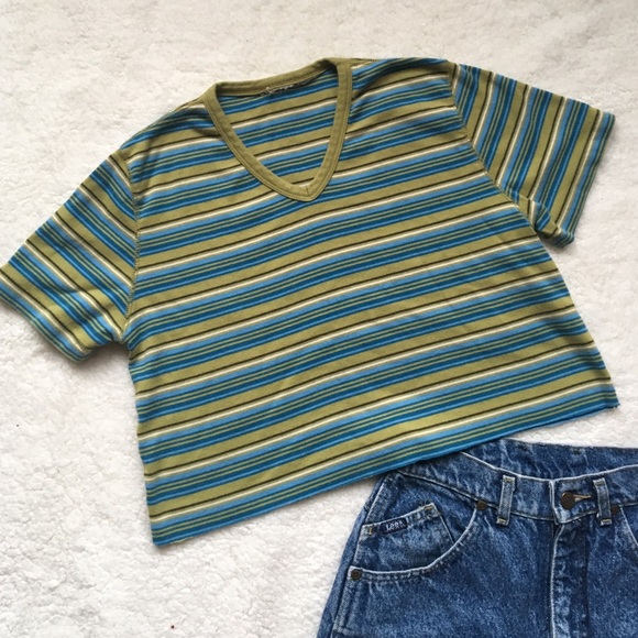 American Apparel Tops - *Sold* Striped V Neck Vintage Crop Top