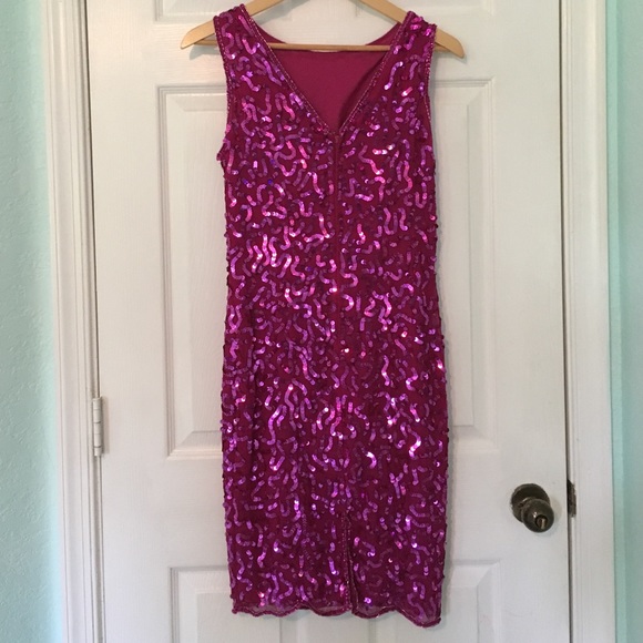 100% Silk Sequin dress Social formal pink prom