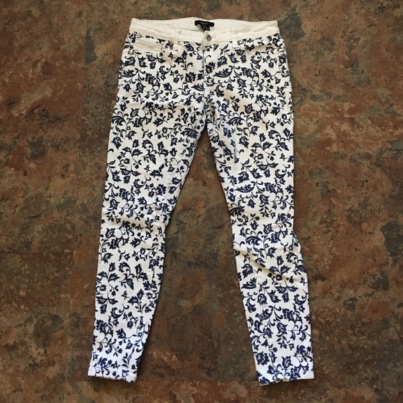 White jeans with blue floral print