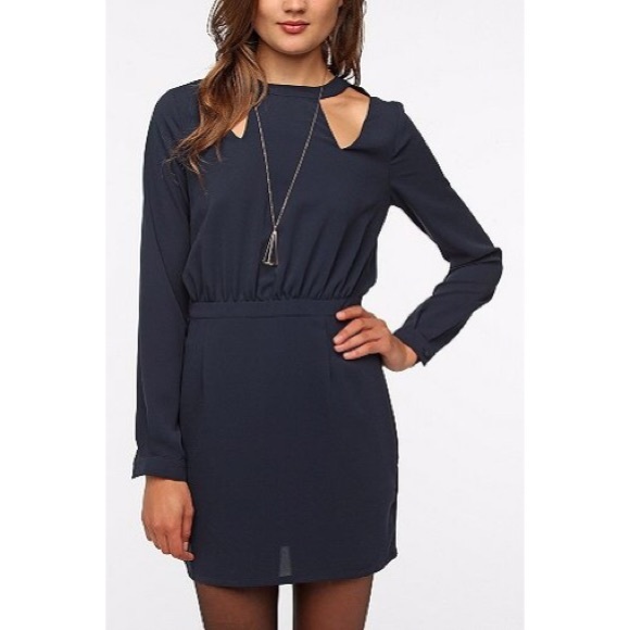 Sparkle & Fade Silky High-Neck Cutout Dress Navy S