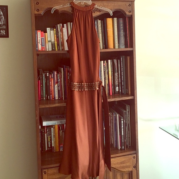 Beautiful silk bronze dress with beading