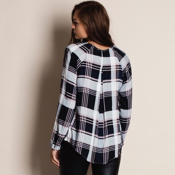 Cross Front Plaid Top - Picture 2 of 3