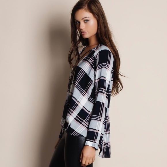 Cross Front Plaid Top - Picture 3 of 3