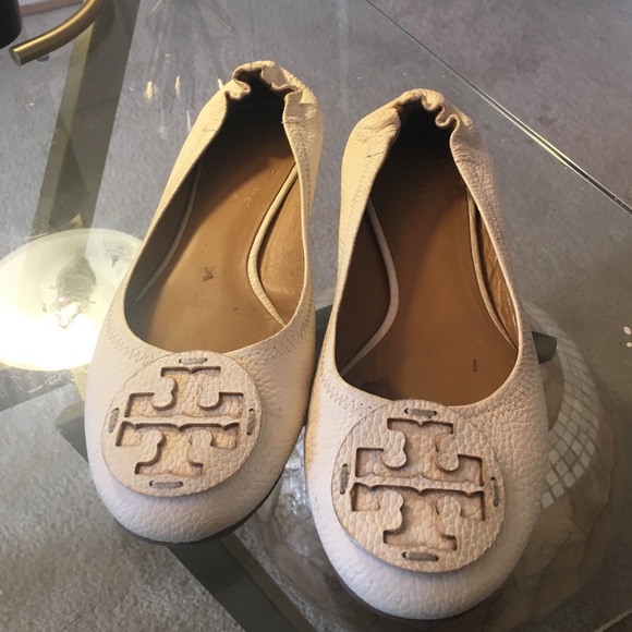 Cream grain leather Tory Birch Flats