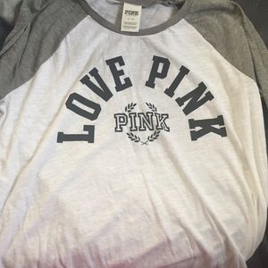 PINK tee in gray and white