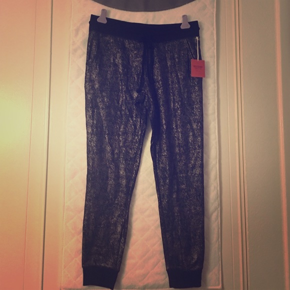 Charcoal grey metallic jogger pants with tags